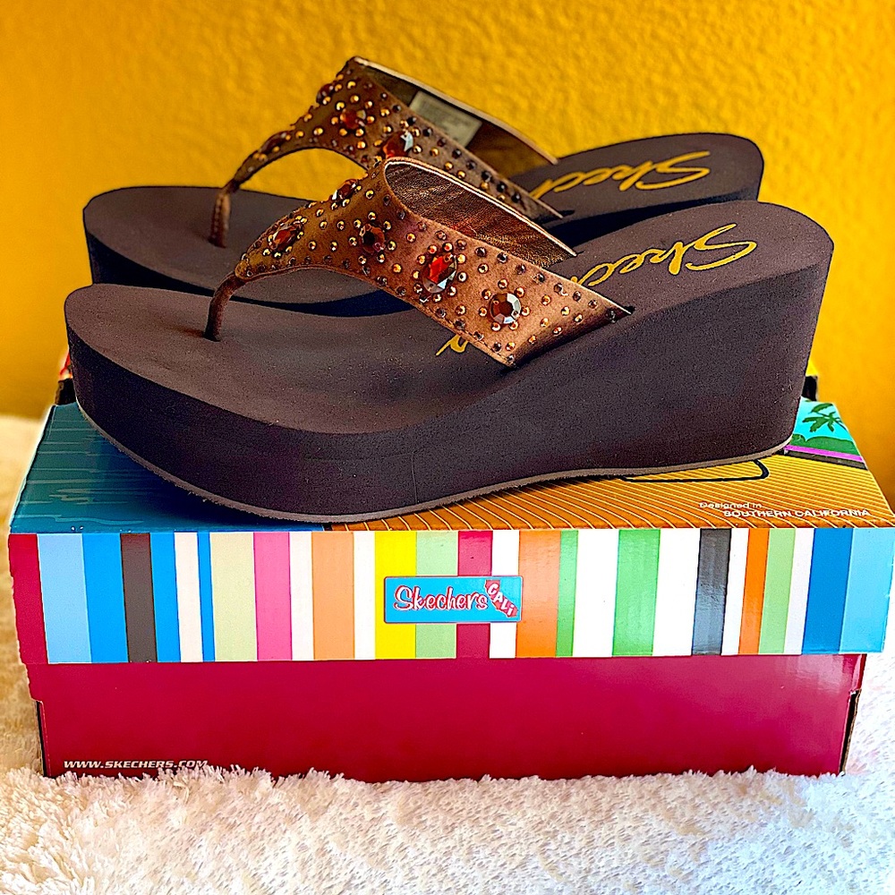 Skechers Cali Bronze Fabric & Bling Sandels